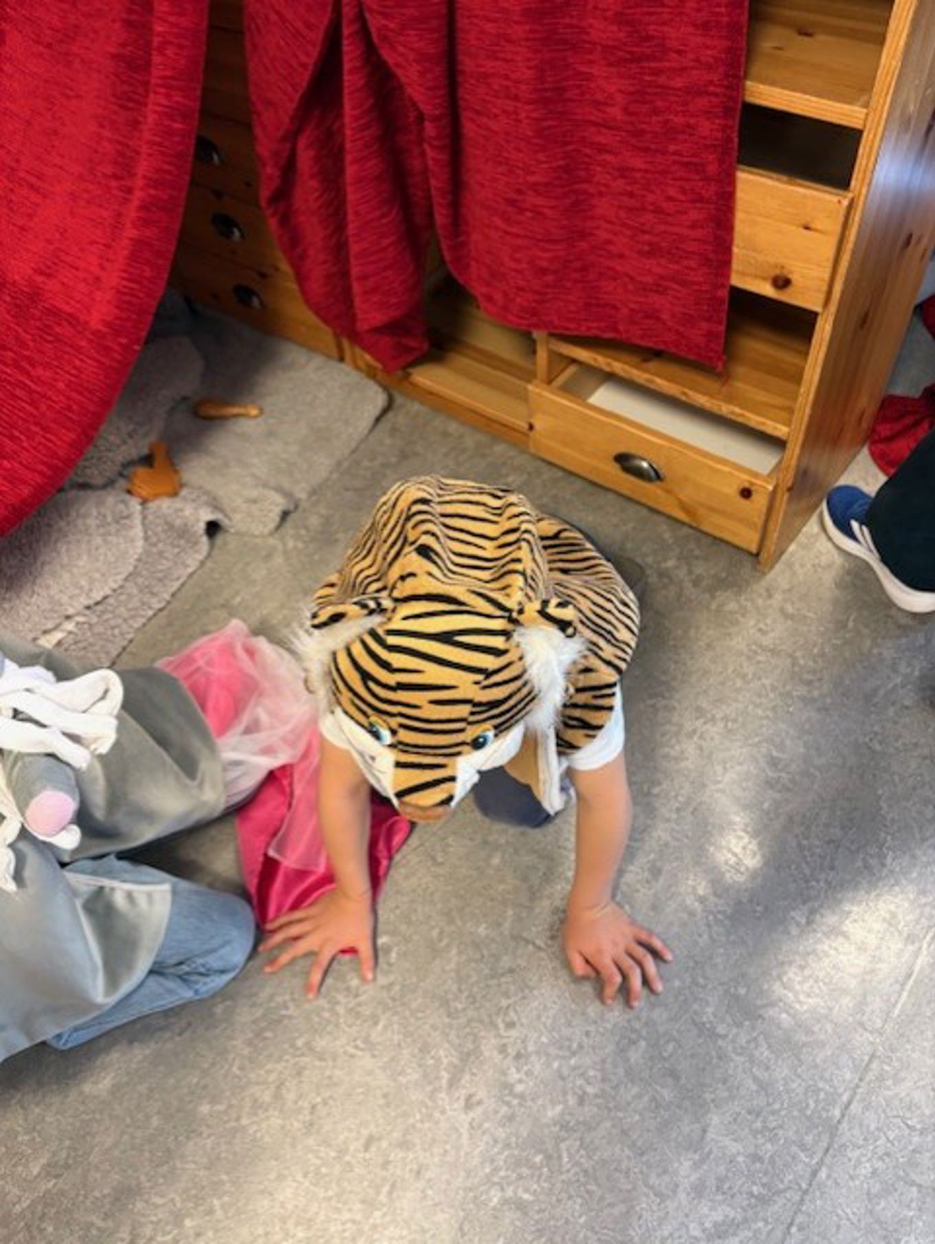 en tiger som ligger på gulvet