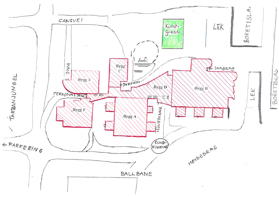 Kartskisse over skolens omr&aring;de
